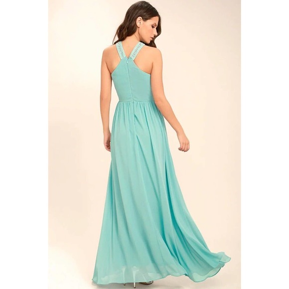 NWT Lulus Women’s Beaded Twist Front Prom Mint Bridesmaid Chiffon Maxi Dress S - Picture 10 of 11